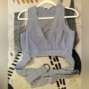 Derek Lam 10 Crosby Striped Sleeveless Crop Top with Belt | Size 6